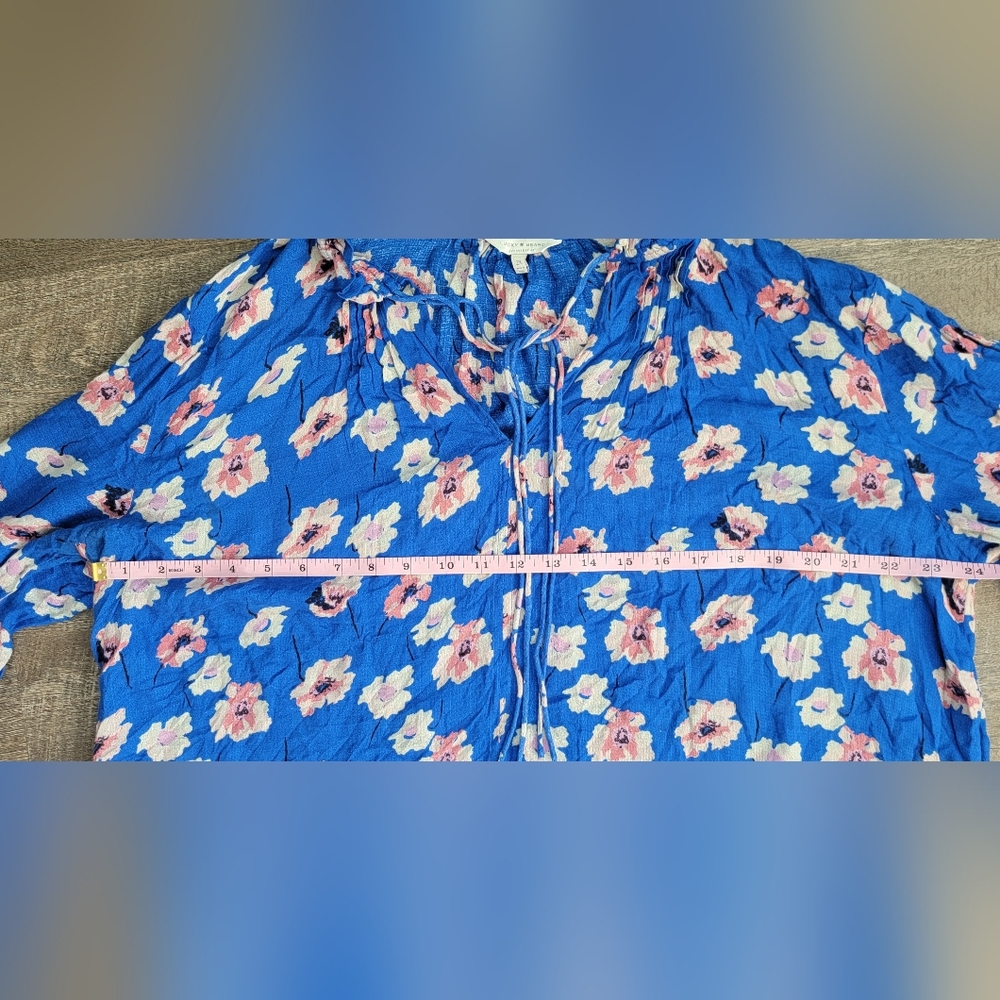 Lucky Brand Cold Shoulder Peasant Top Women's 2X Blue & Pink Floral Flowy Tunic - Picture 12 of 14
